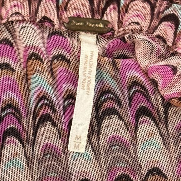 Free People Lucky Shirtee Sz M Pink Psychedelic Shirred Sheer Mesh Shirt - Picture 4 of 9